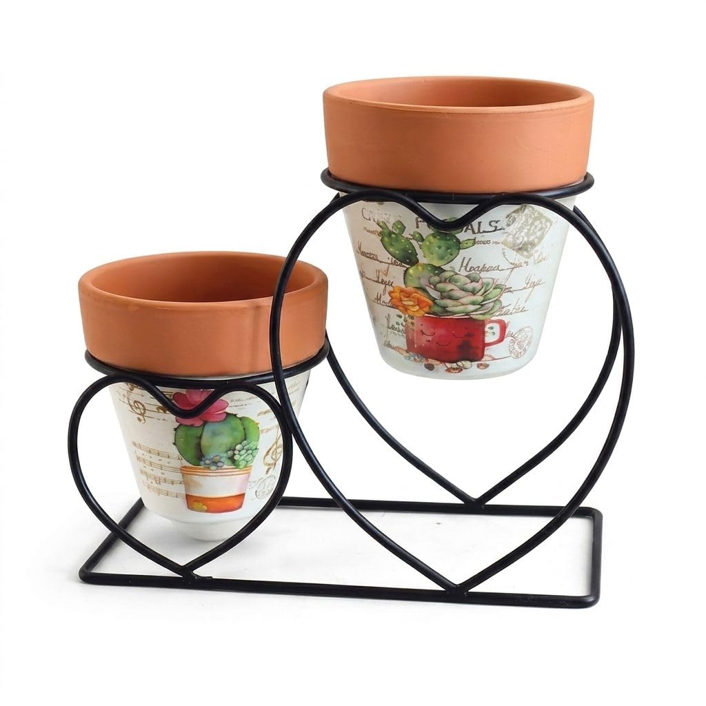 Black Metal Plant Stand with Pottery Pot Decor - Black Metal Plant Stand with Terracotta Pots - Assorted Modern Shapes for Home Office Decoration (Figure 3)