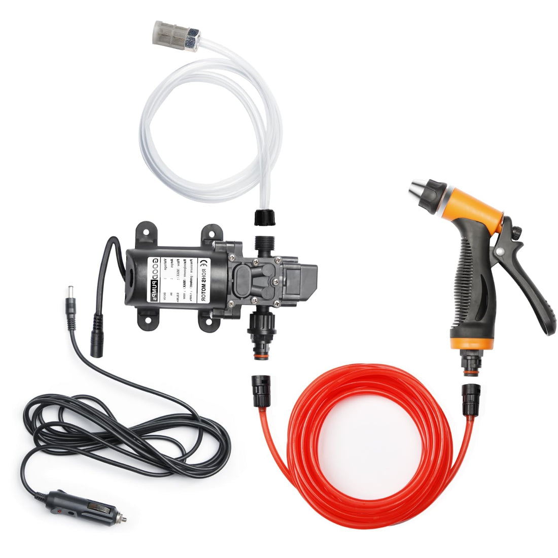 Portable Intelligent Electric Pressure Washer Pump 100W 160 PSI 12V High Pressure Powerful Washing Kit with 21.3 Feet PVC Hose for Home, Car, Garden, Projects(100 W-Black Hose)