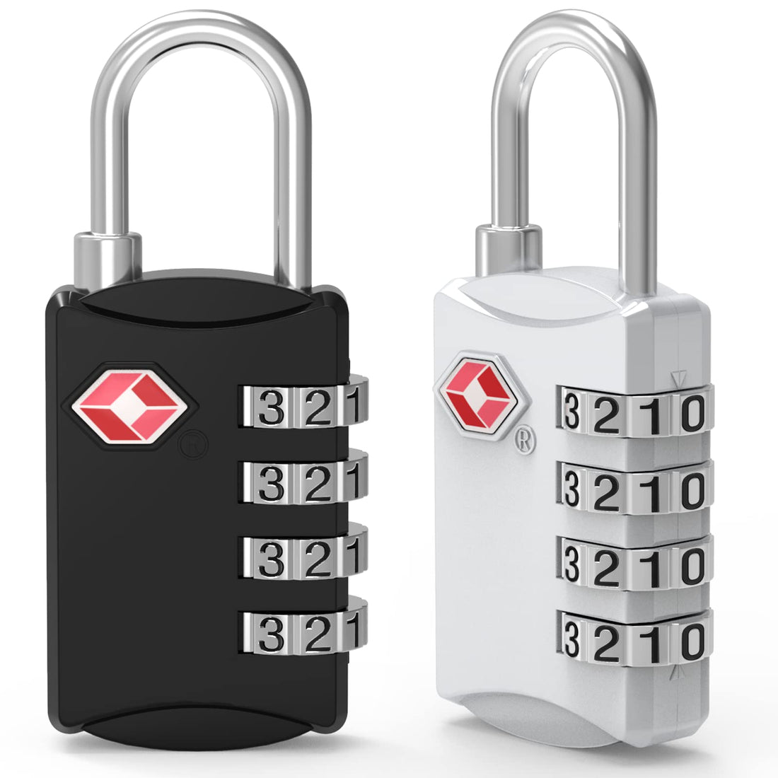Diyife 2 Pack 4 Digit TSA Luggage Locks, Outdoor Waterproof Padlock, Combination Lock for Backpack, Locker, Gate, Toolbox, High-Strength Zinc Alloy Steel - Black & White