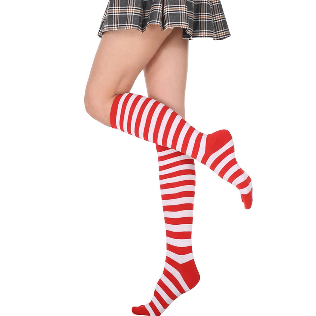 ِAmazingEGP | Girls Knee High Socks, Red and Green Stripes, Cotton Blend, Over Calf Length
