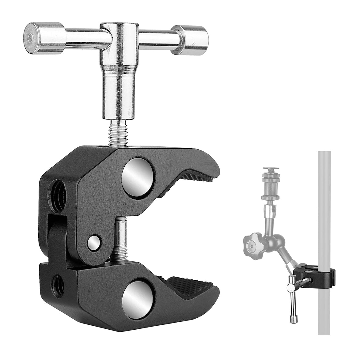 Camera Clamp Mount Super Clamp With 1/4 and 3/8 Inch Thread Camera Arm Clip Photography Monitor Clip Mount For Camera LCD/DV Monitor Led Lights and Other Equipment (Opening Range:12mm-55mm)