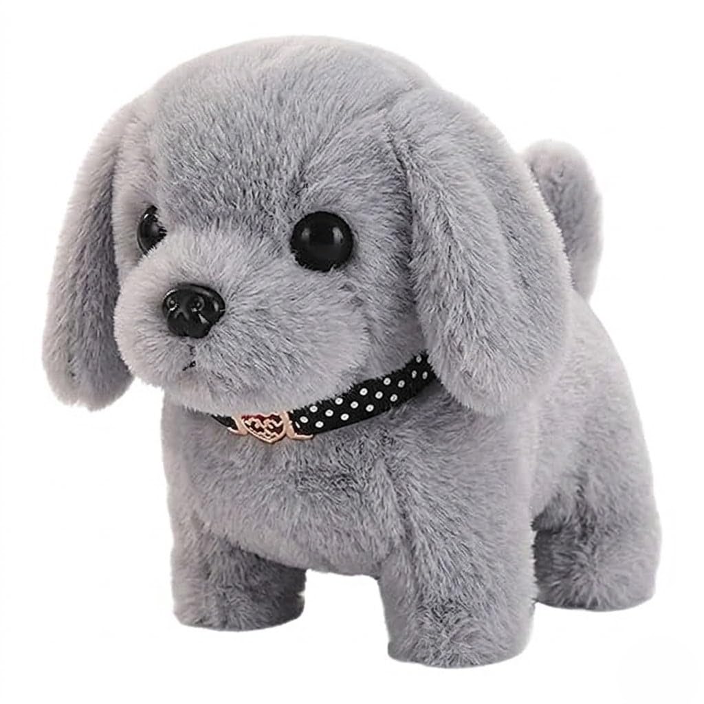 KIDSZONE Cute Adorable Walking and Barking Plush Dog Puppy Toy Cute Puppy for Kids Realistic Movement and Sounds Cuddle-Friendly for Girls Boys and Toddlers for Birthdays (Grey)