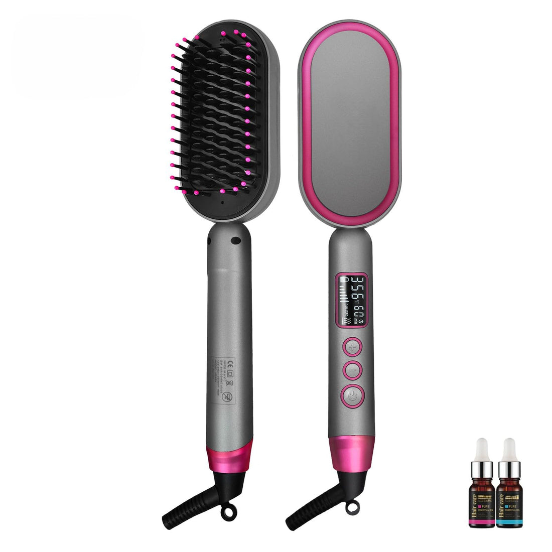 Electric Hair Straightener Brush – PTC Technology – LCD Display – 14 Heat Levels – with Natural Oils – 360° Swivel Cord