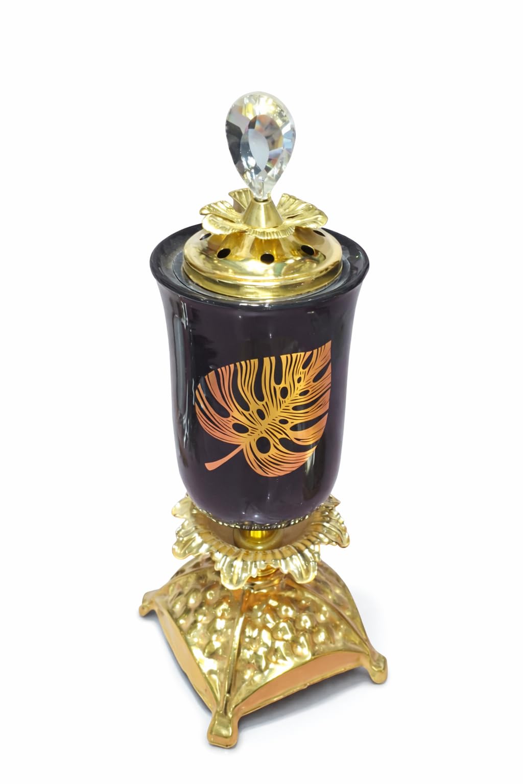 VOASER (Black glass incense burner with golden base)