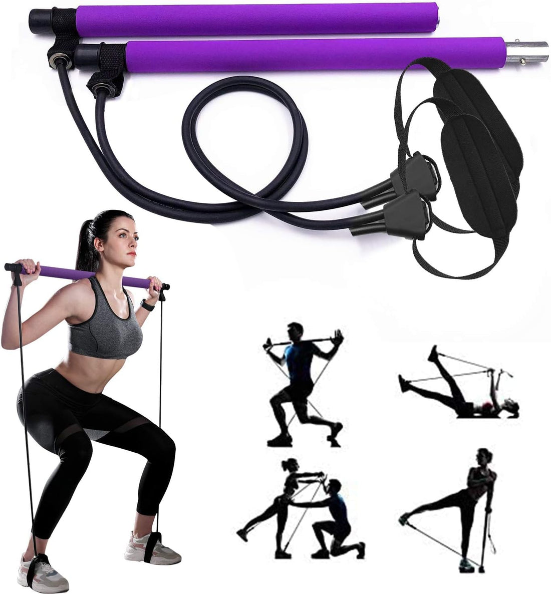 TRUE FIT®A set of resistance bands for yoga and Pilates from Q-Shop, a portable Pilates bar set with resistance bands for exercise and a foot ring for full-body fitness workouts.