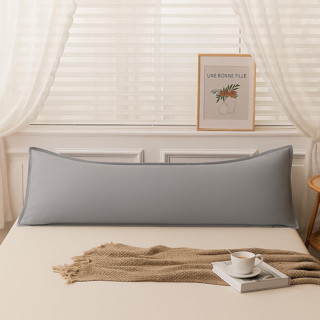QBED Long Throw Pillow Cover | 1 Cover | Available in 120x45, 160x45, 180x45 cm | Sew on Washable Cover | Soft and Fluffy Material for Bed or Sofa (Charcoal, 120 x 45 cm)