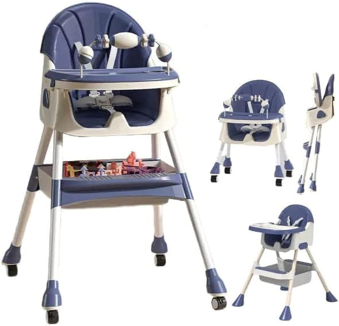 Fantastic-Kids-Toys 5 in 1 Baby High Chair | Newborn Feeding Chair | Adjustable Removable Double Snack Tray (Blue)