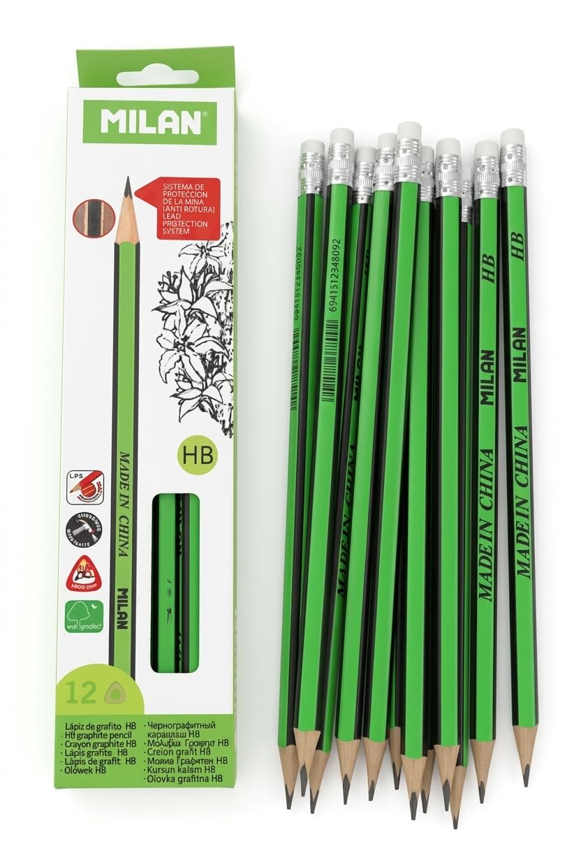 Coloured Pencils, Assorted Colours, Pack of 12, Child Friendly, No Heavy Metal, Eraser on Tip, for Drawing