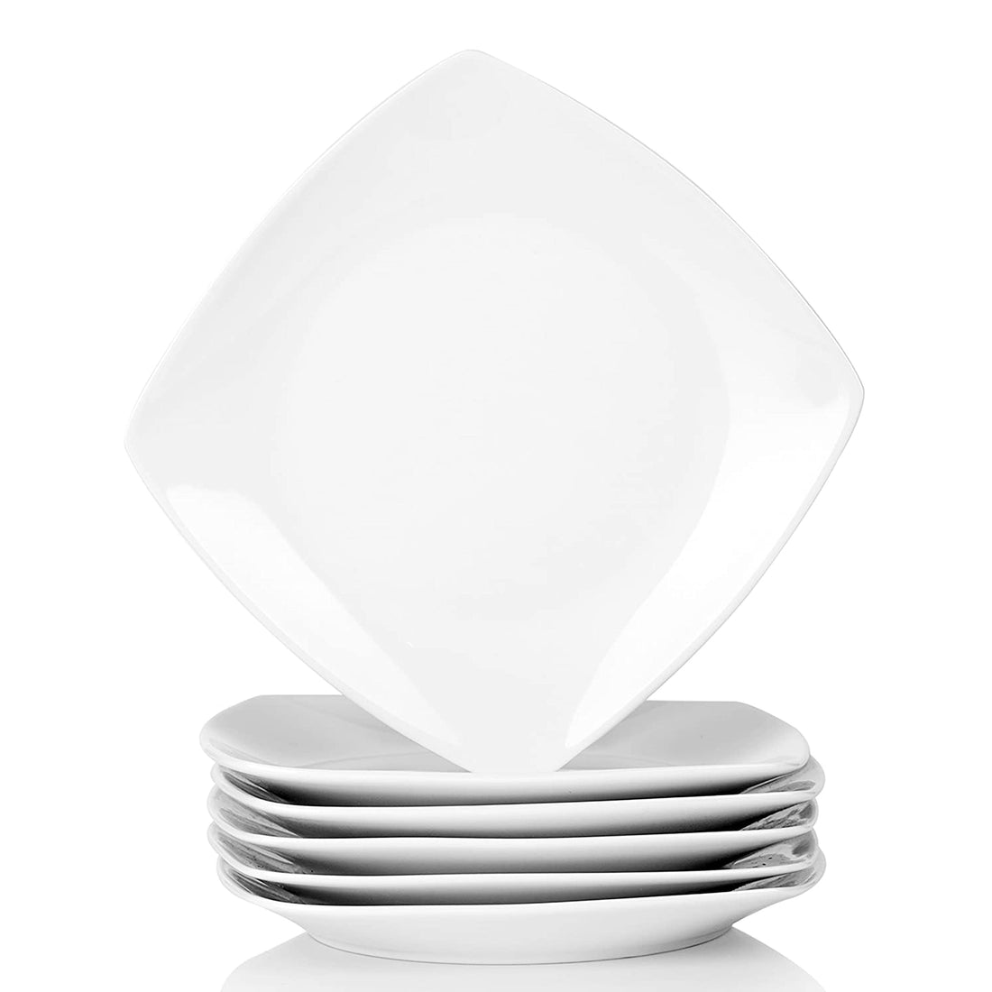 MALACASA Side Plates, 6.6" Ivory White Porcelain Square Dessert Plates Set of 6, Dishwasher & Microwave Safe Snack Plate, Series Julia