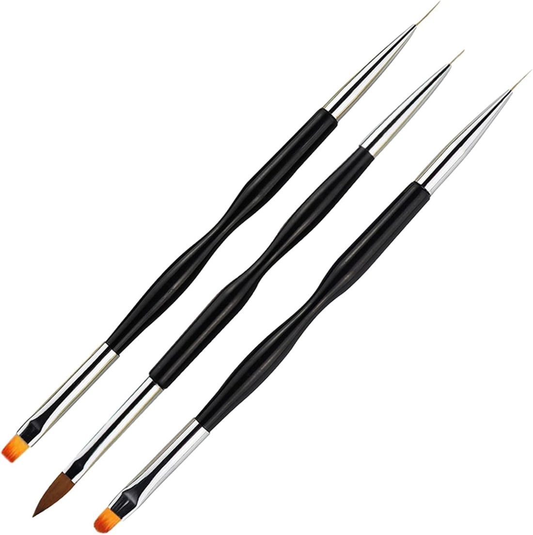 3 Pcs Nail Drawing Pen, Dual End Nail Art Pen Brush Acrylic Round Flat Painting Drawing Liner Nail Tools