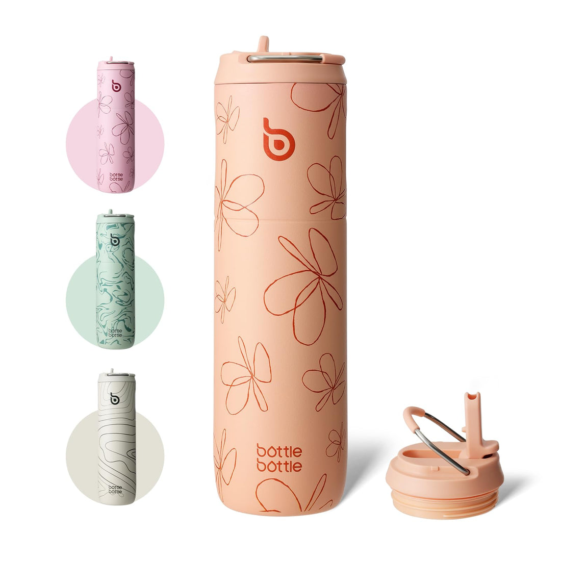 BOTTLE BOTTLE Insulated Water Bottle 24oz with Straw Lid and Handle for Sports Travel Gym Stainless Steel Water Bottles Double-Wall Vacuum Metal Thermos Bottles Leak Proof BPA-Free (Yellow Flower)