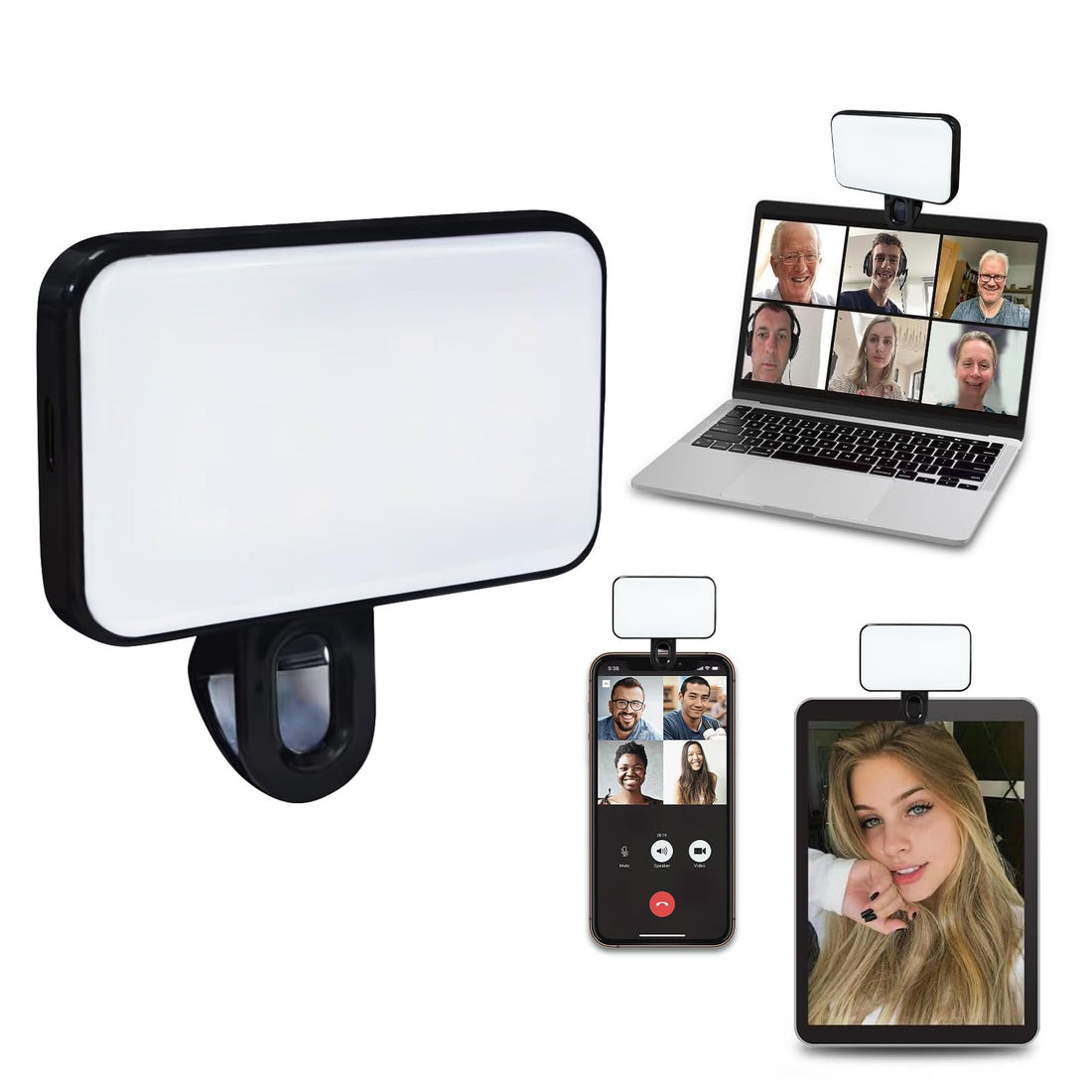 Selfie Light, LED Phone Light with 3 Lighting Mode, Portable Phone Ring Light for Selfie, Makeup, Tiktok, Live Stream, Zoom Conference Rechargeable Clip Video Light for Phone, iPad, Camera, Laptop