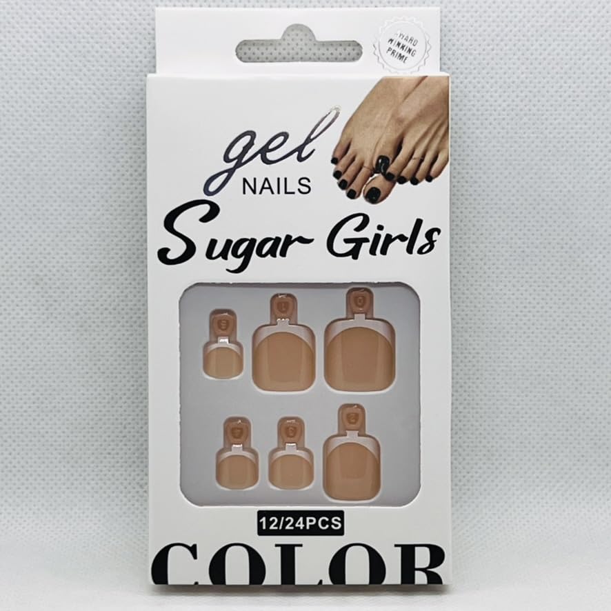Premium French Toe Press On Nails – 24PCS Glossy Pedicure Fake Nails for Women – 7 Dazzling Trendy Colors (2 of Beige)