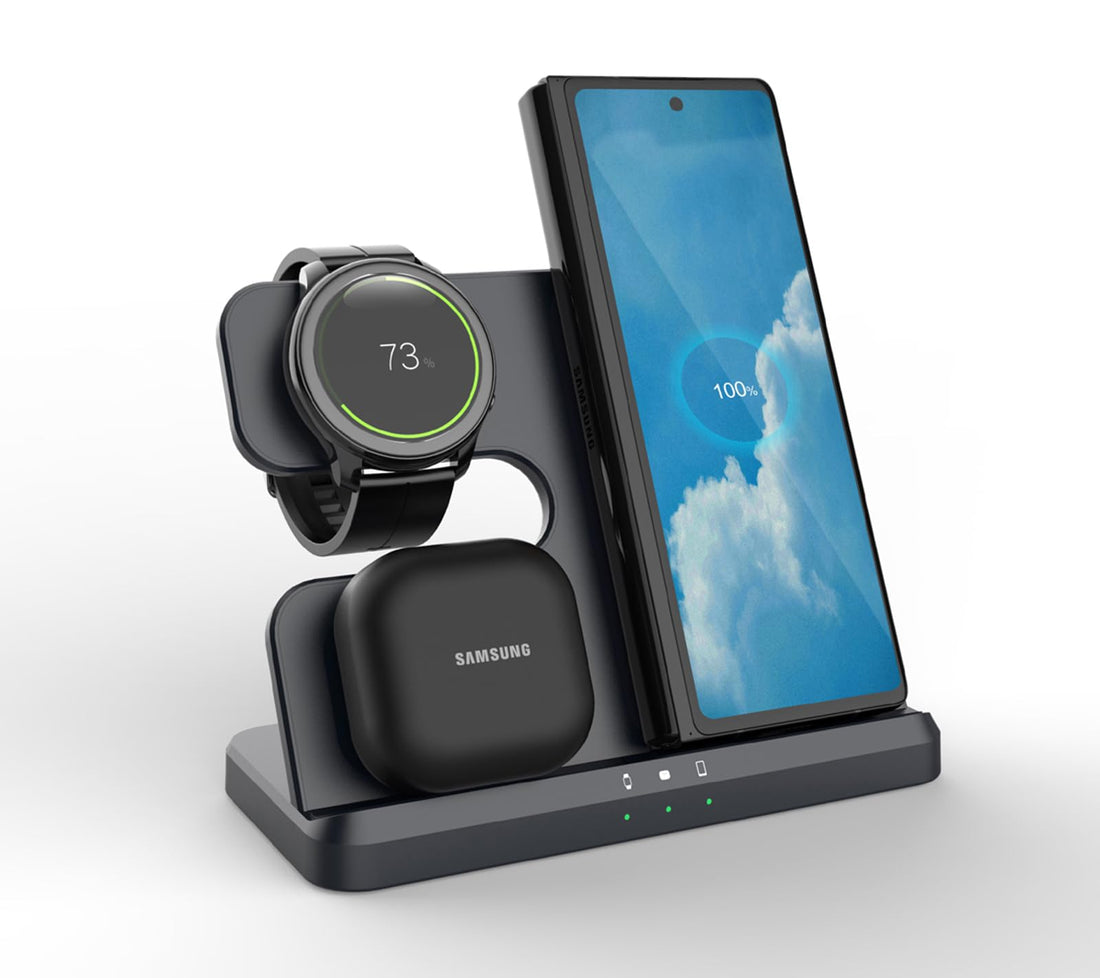 OneCut 3 in 1 Wireless Charger for Samsung Galaxy S24 Ultra S23 S22 S21+S20 FE S10 S9 Note 20 Z Filp Fold 5 4 3, Galaxy Watch 6/5 Pro/4/3/Active 2, Galaxy Buds 2/Pro/Live