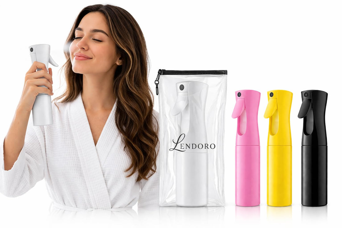 LENDORO Continuous Mist Spray Bottle, Refillable Empty Plastic, Ultra Fine Mist, for Hair Styling, Plants, Cleaning & Skin Care, 200 ml (Random Color)