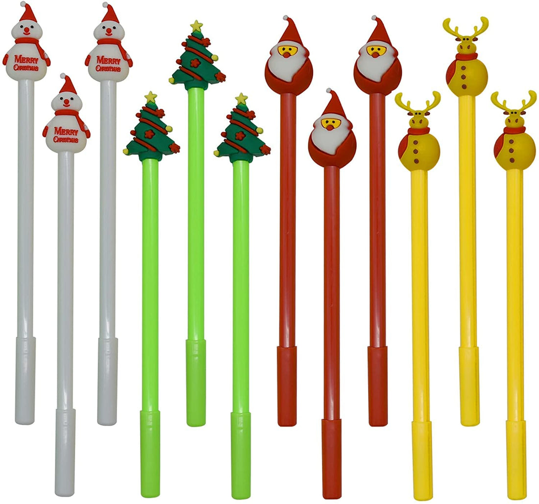 Maydahui Fashion Christmas Ballpoint Pens, Set of 12, 0.5mm, Black Ink, Cute, Gel Ballpoint Pens, Stationery, Cute, Kids, Students, Gift