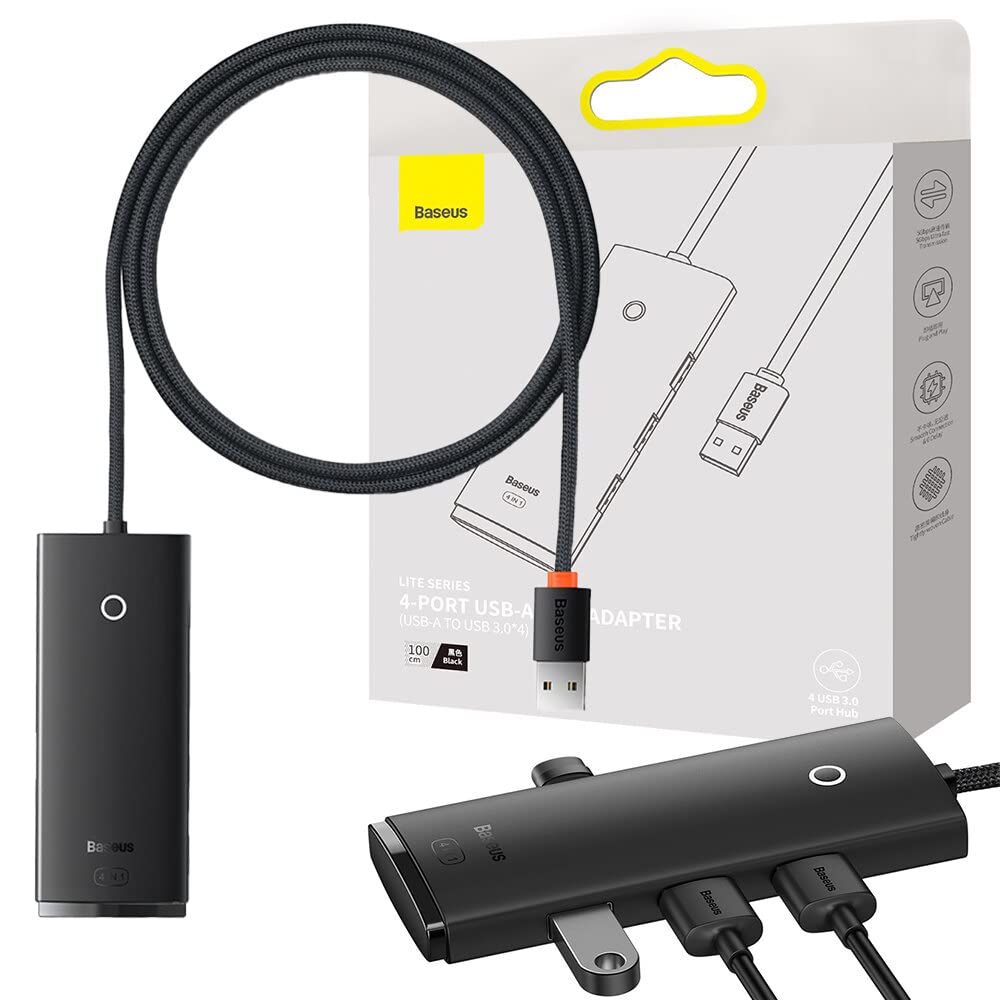Baseus lite series 4-port usb-a hub adapter (usb-a to usb 3.0 * 4) 1m black