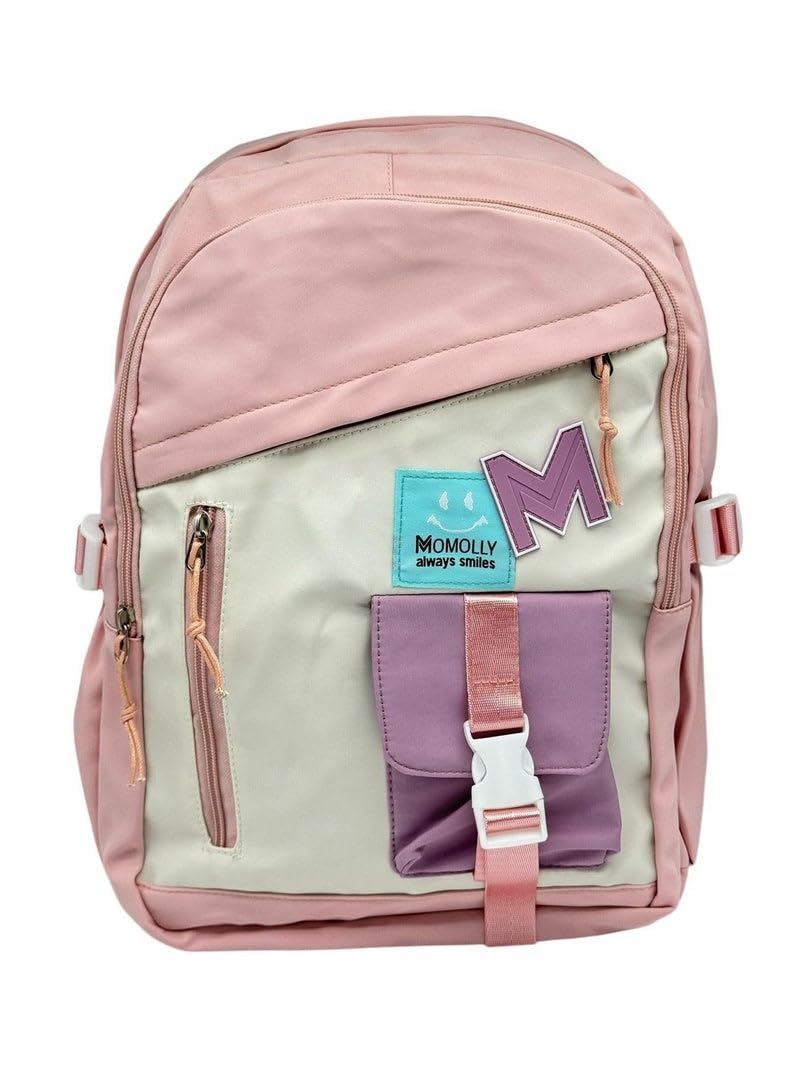 QSHOP Large Capacity School Backpack, Pink Multi-Pocket College Laptop Bag, 42x30x16cm