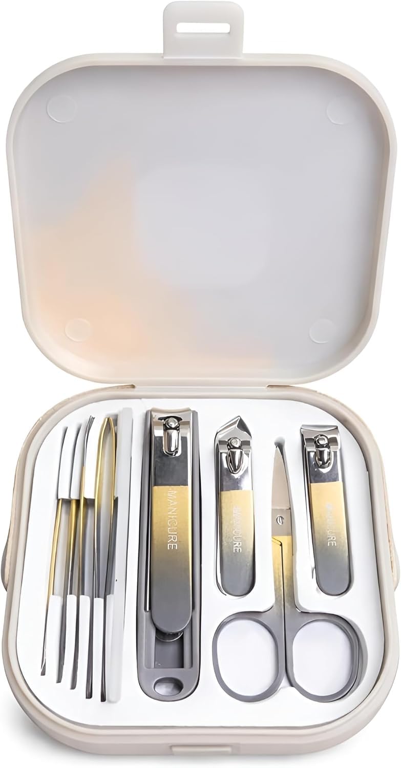 9 Piece Manicure Pedicure Set Stainless Steel Nail Care Kit with Fingernail and Toenail Clippers Scissors Tweezers Ear Pick Portable Travel Case for Home and Travel Grooming