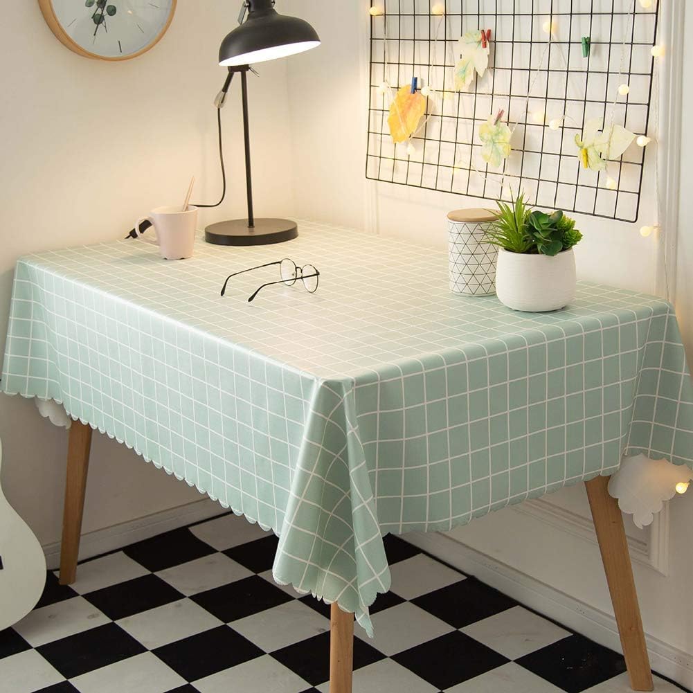 Checkered Waterproof Tablecloth for Dining Table 137x183 cm, Linen Style Plaid Table Cover, Easy Clean Washable Kitchen Table Cloth for Dining Room and Home Decor