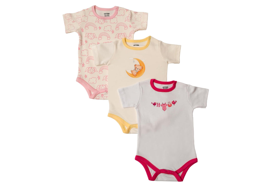 Bodysuit Baby-Girl Pack Of 3 Printed Color Half Sleeve Tanis