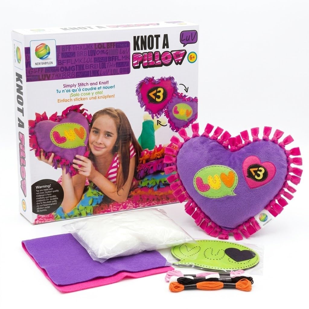DIY Knot a Pillow Craft Kit for Kids – No-Sew Heart Pillow Making Set – Includes Pre-Punched Felt Shapes, Embroidery Floss & Stuffing toy – Creative Arts & Crafts Gift for Girls and Boys Ages 6+