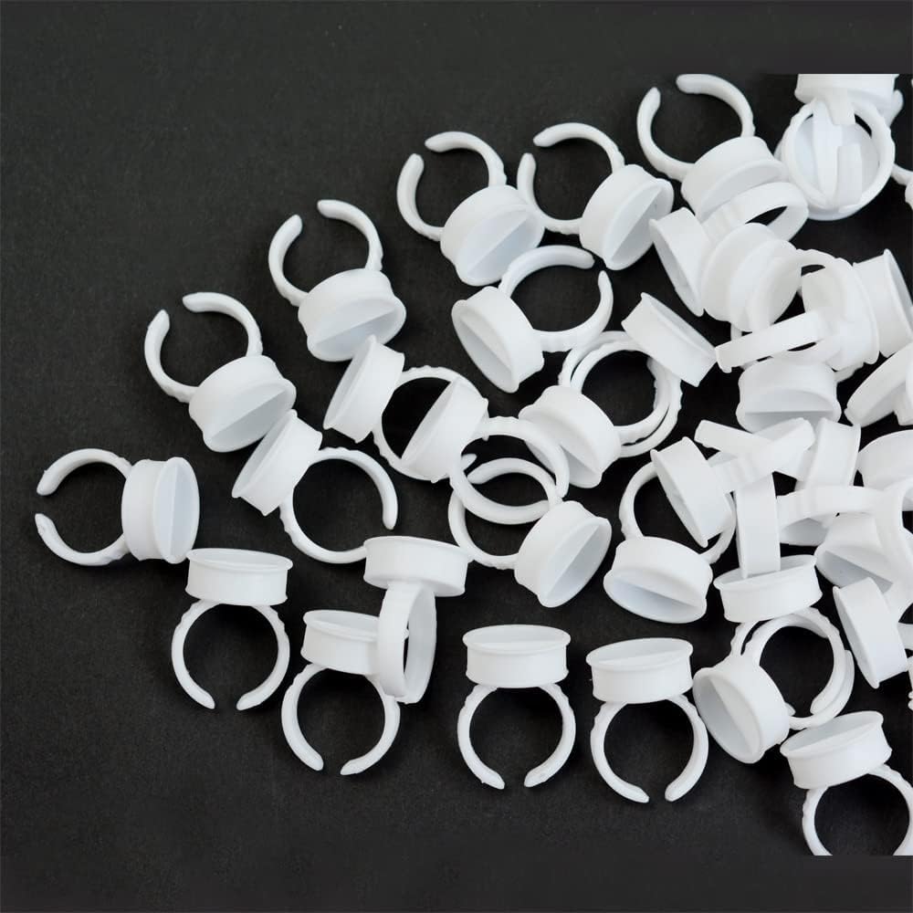 100Pcs Pigment Rings Tattoo Rings Caps Disposable Glue Holder Plastic Tattoo Ink Pigment Ring Adhesive Makeup Rings Palette for Eyelash Extension Nail Art,Tattoo Accessaries