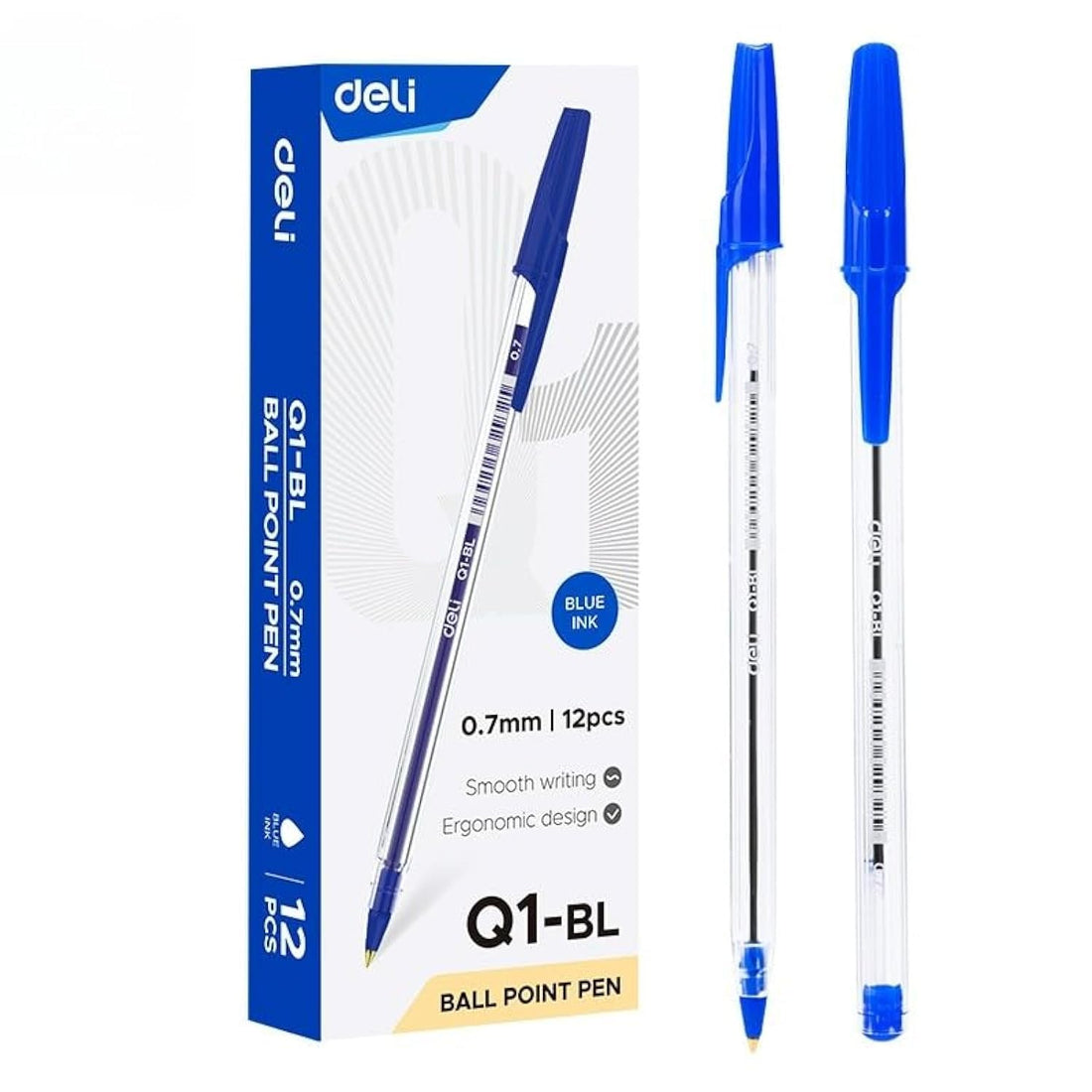 Deli 0.7mm Smooth Ball Point Pen 12-Pieces, Blue