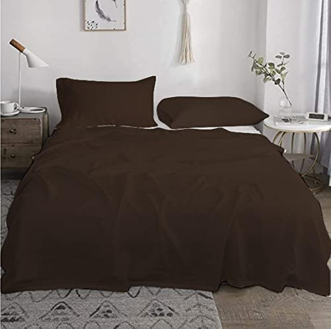 Tigers Trade Lines MAYWING Cotton Bed Sheet Set for Hotel Rooms and Home (Brown, (Single Bed)