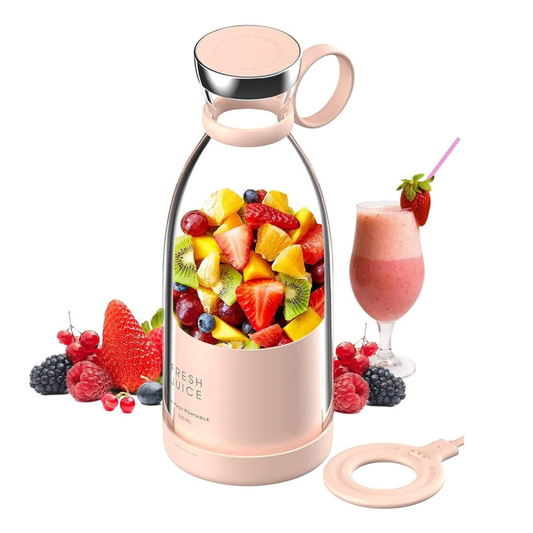 Milton Portable Blender Personal Size Blender, Personal Juicer with USB Wireless Rechargeable, Cordless Juicer Personal Blender, Mini Mixer (Pink)