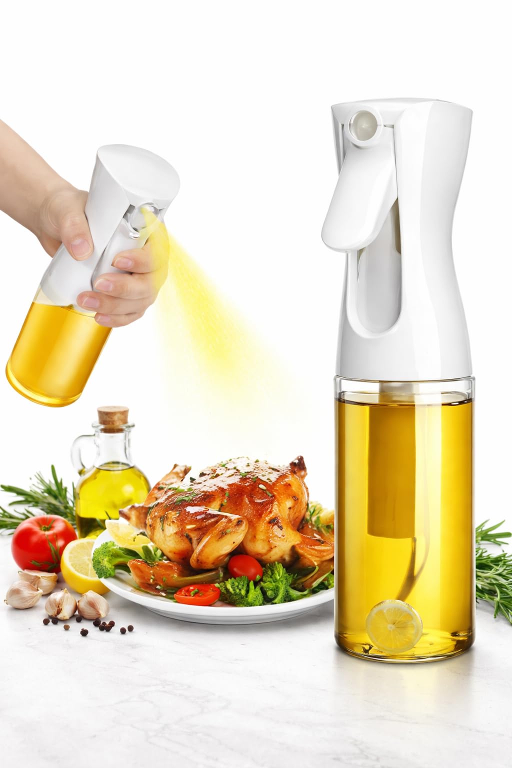Kitchen Essential H.Quality 250ml Olive Oil Sprayer, Elegant Oil Atomiser, Olive Oil Sprayer for Salad BBQ Kitchen Baking,Air Fryer Besties 10x5x5cm (White)