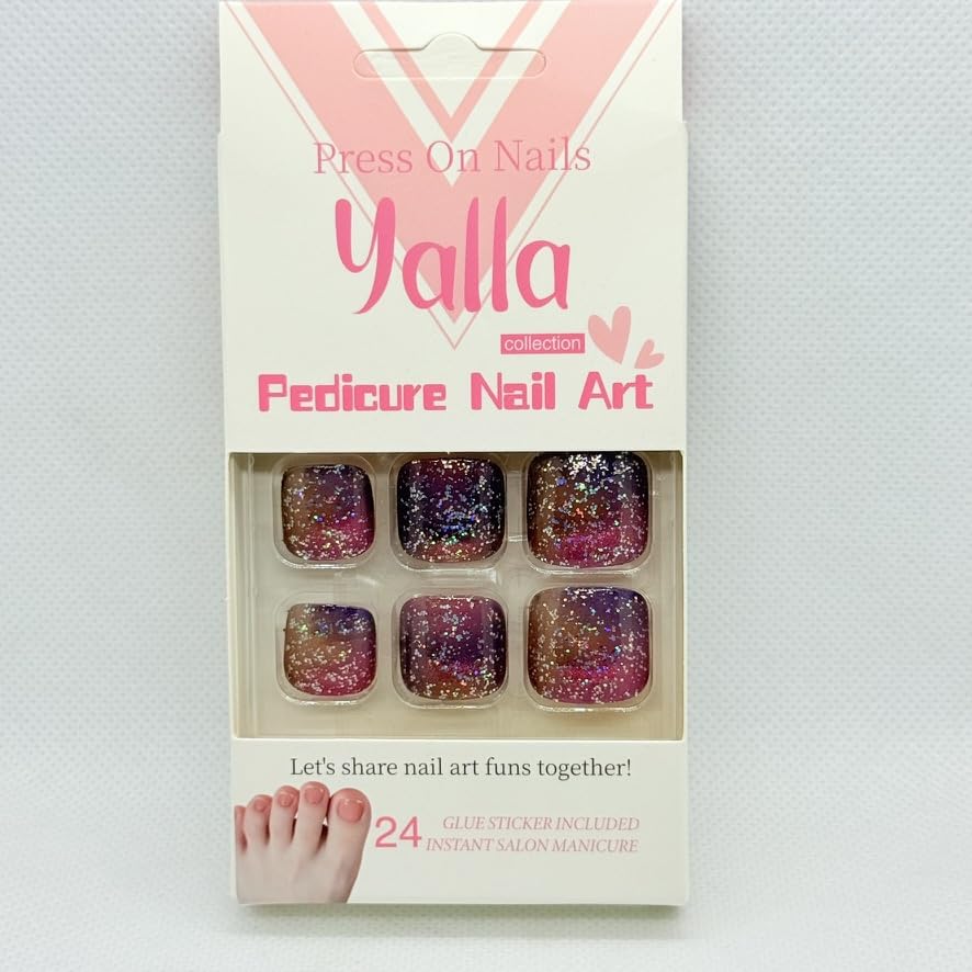 Cat Eye Effect and Nail Art - 6 Dazzling Colors - Toes Press on nails (Galaxy & Glitter)