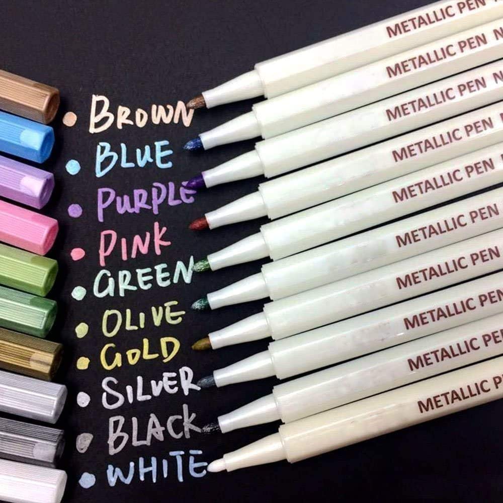 Madeki Metal Markers, 10 Colours Paint Pens for Scrapbooking, DIY Photo Album, Card Making, Art Markers for Metal and Ceramic, Glass