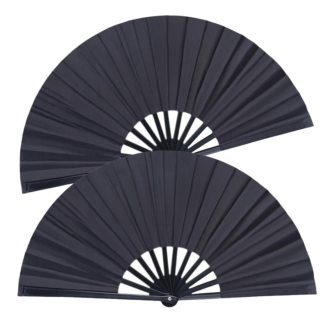 2 Pack Large Fans for Line Dancing - Double-Sided Satin Fabric,Loud Sound Effect,Portable & Durable Folding Hand Clap Fan for Dance Classes,Festivals and Outdoor Events(Black)