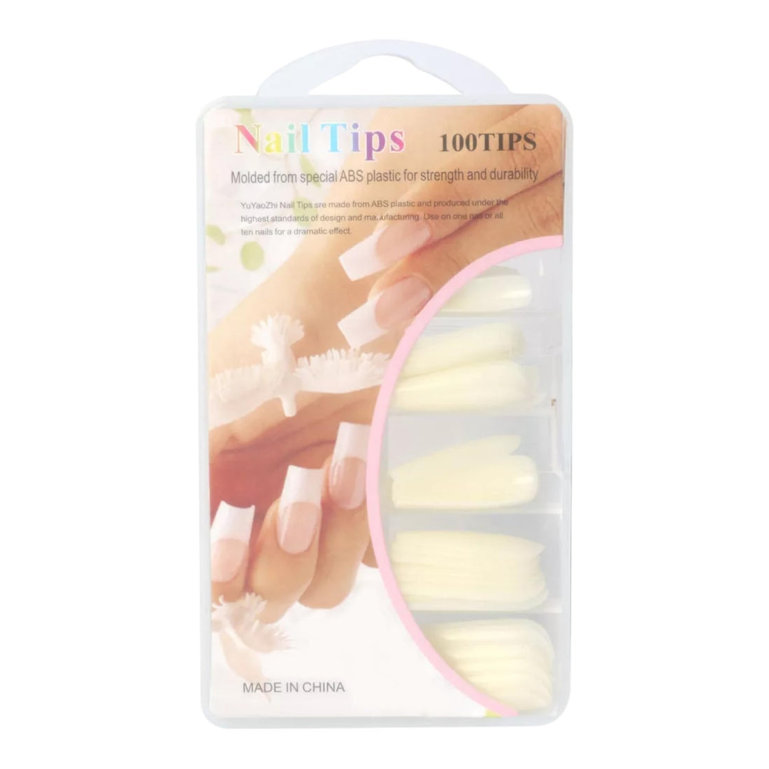 Kit with 100 Beautiful Natural color and Elegant ABS False Nails, Very Resistant and Customizable (natural color, 1 box)