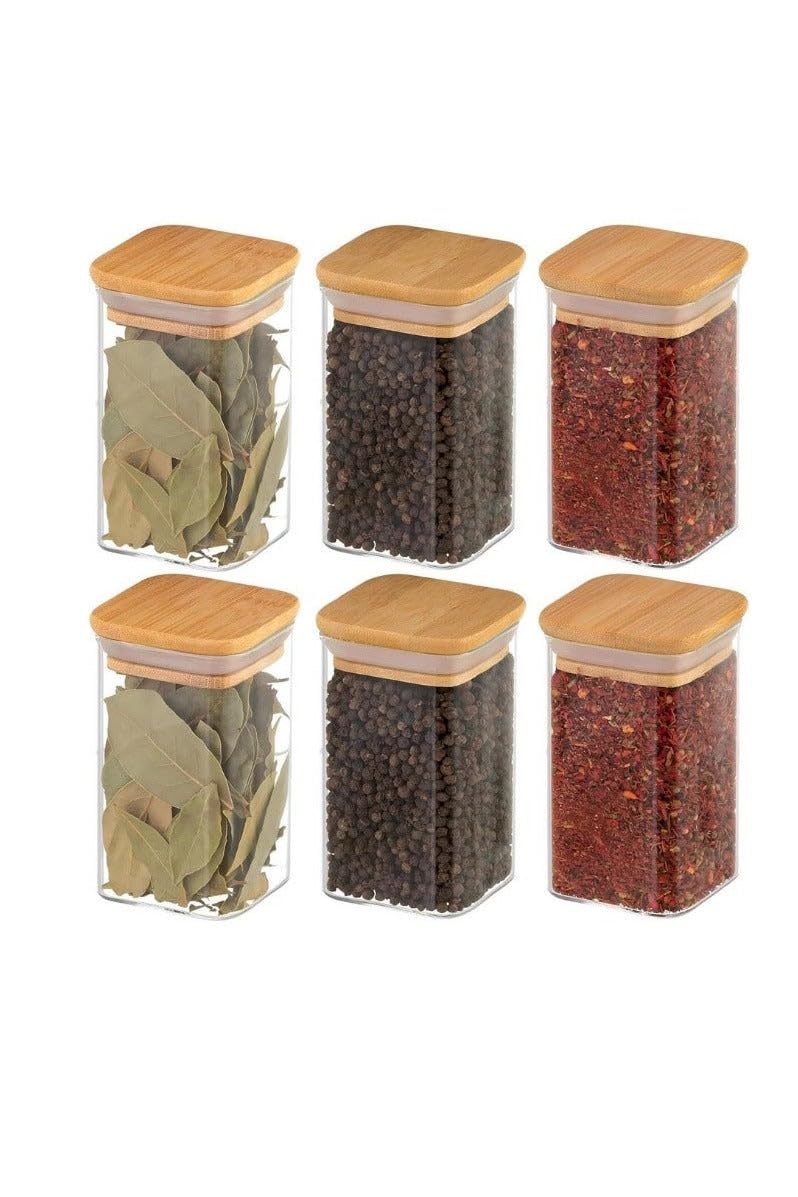 Glass Jar with Wooden Airtight leakproof Bamboo Lid for kitchen pantry Nuts,tea,sugar,coffee,spices,masala, Gifting Item, Uses in cafes,Resturants,Hotels,carfting(150ml, 6 Pcs)