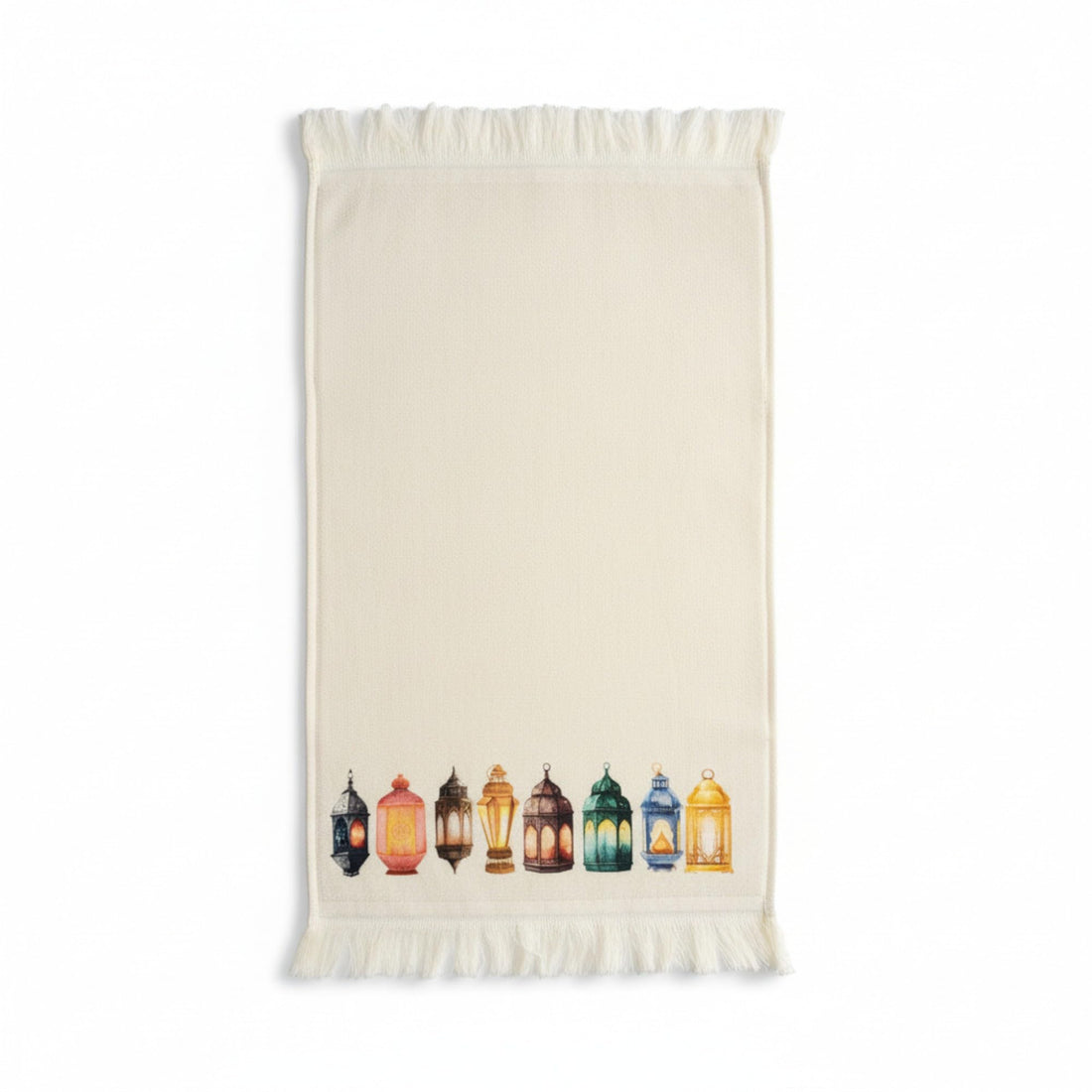 Premium 3-Piece Ramadan Towel Set - Luxury Off-White Cotton Towels with Festive Ramadan Prints - Highly Absorbent & Soft - Perfect Ramadan Home Decor & Gift. (Prayer beads (Tasbih) print)