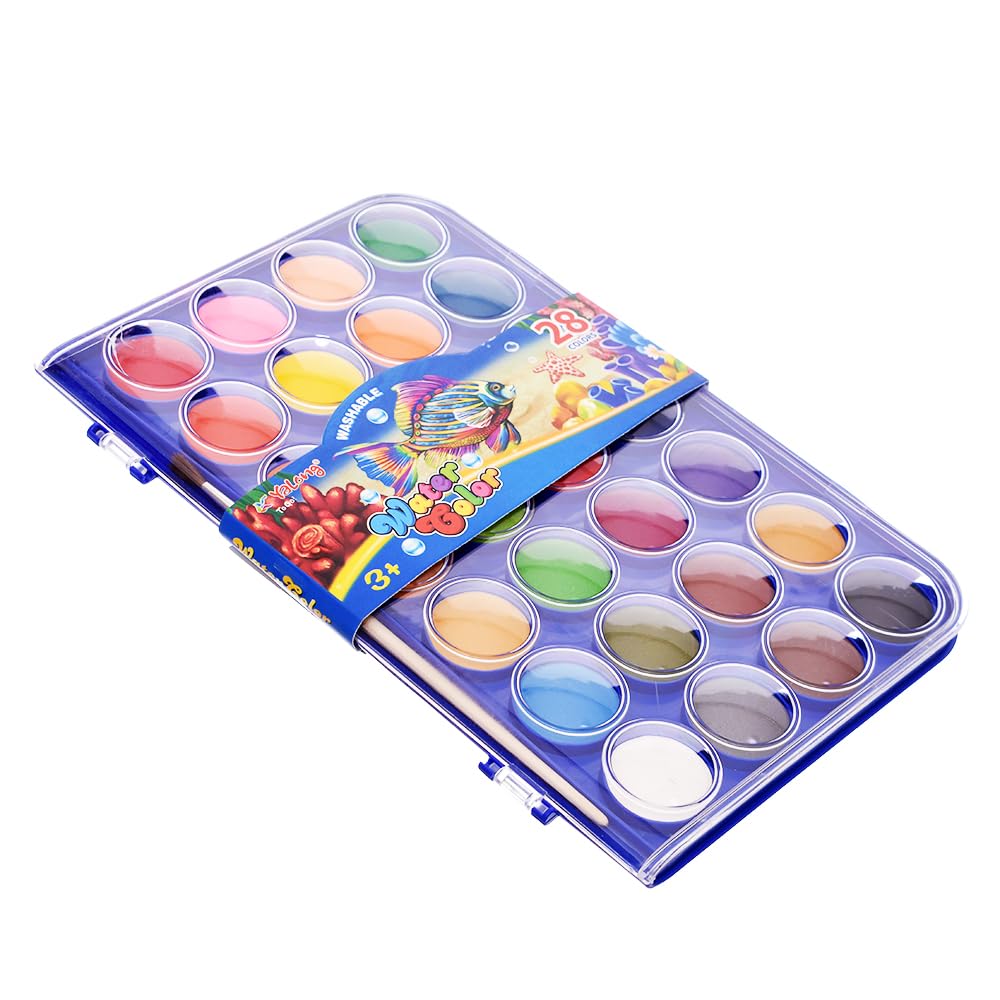Elmaayergy Y-26/YL83015-28 Palette Of 28 Water Colour With Paint Brush With Durable Material, Suitable For School And Home