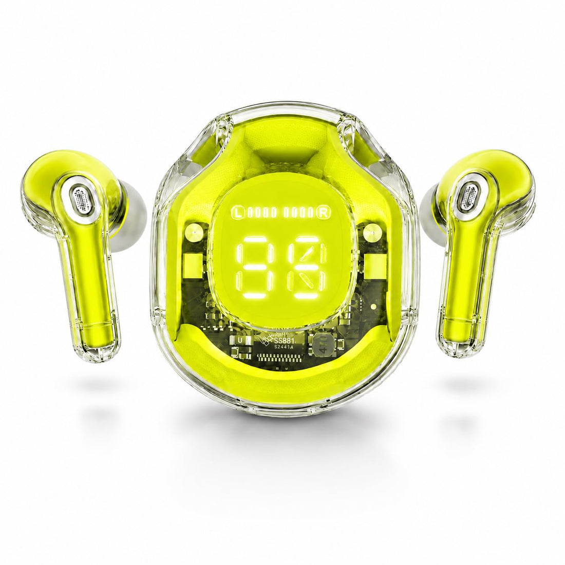 Wireless Earbuds Bluetooth 5.3, Clear Design, Noise Isolation, Built-in Microphone, Touch Control, RGB Light, Fast Charge, 30 Hours Battery (Green)