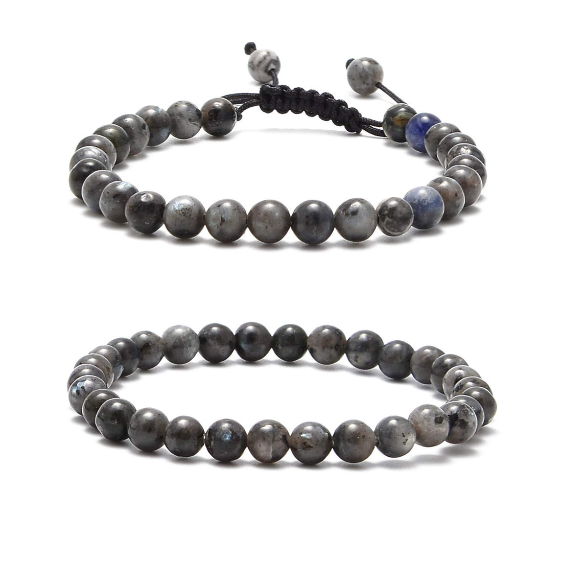 NCB Natural Semi-Precious Gemstone Beaded Pairing Bracelets Set 2-Styles Bead and Adjustable Bracelets Set for Friendship or Couples Combo, 6mm, Stone, not known