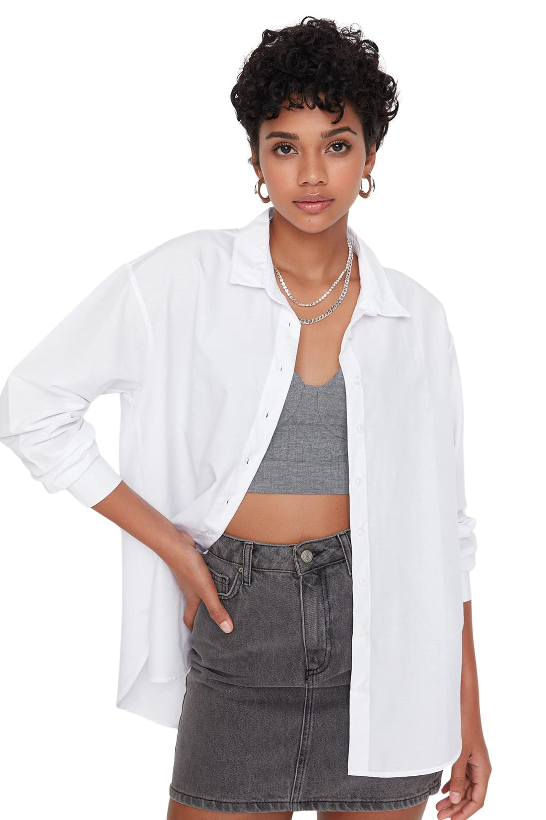Trendyol Women Loose Fit Cotton Woven Shirt TWOAW20GO0107 Shirt (pack of 1)
