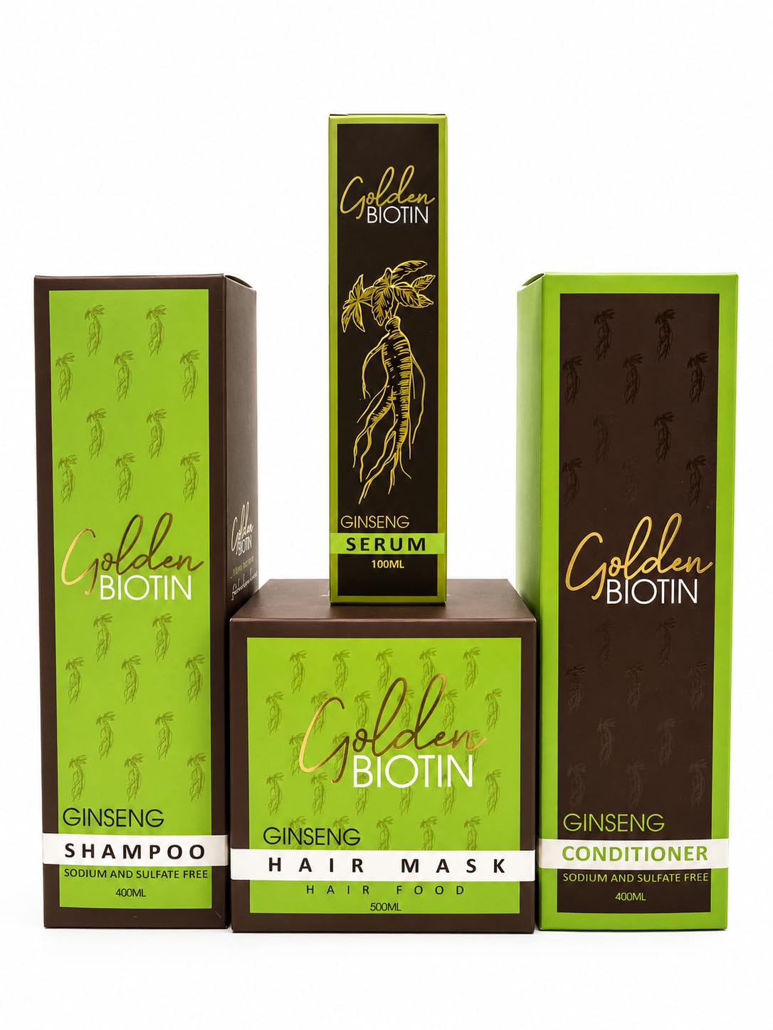 Golden Biotin Ginseng Hair Care Set – Shampoo, Conditioner, Hair Mask & Ginseng Serum for Stronger, Healthier Hair