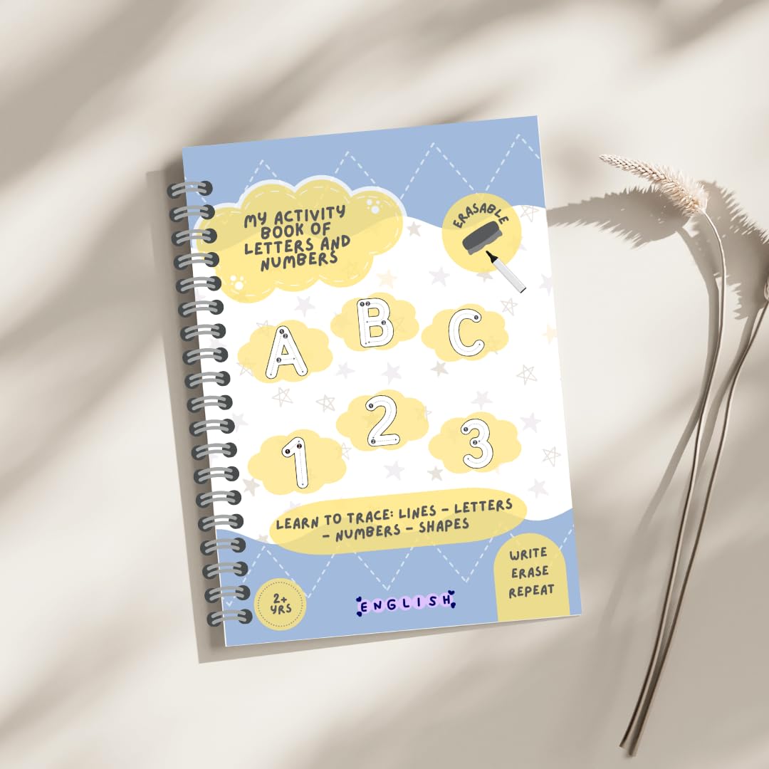 English activity book for kids| wipe and clean| with Whiteboard pen| practice 1000+ times| letters, Numbers, lines and shapes tracing book| Pen control