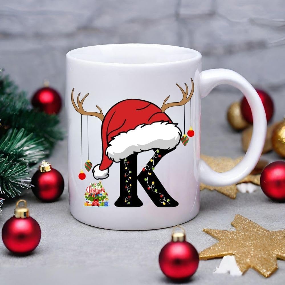 DAYS " Christmas Alphabet Word Printed Ceramic Mug, Christmas Xmas Coffee Mug Gift for Kids Boy Girls, Christmas Coffee Cup Mug Gift (Letter K)