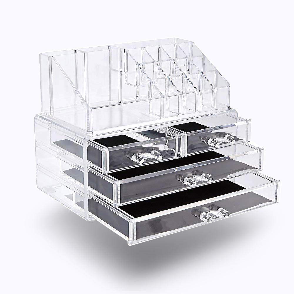 Jewelry and cosmetic storage 2 piece acrylic makeup organizer