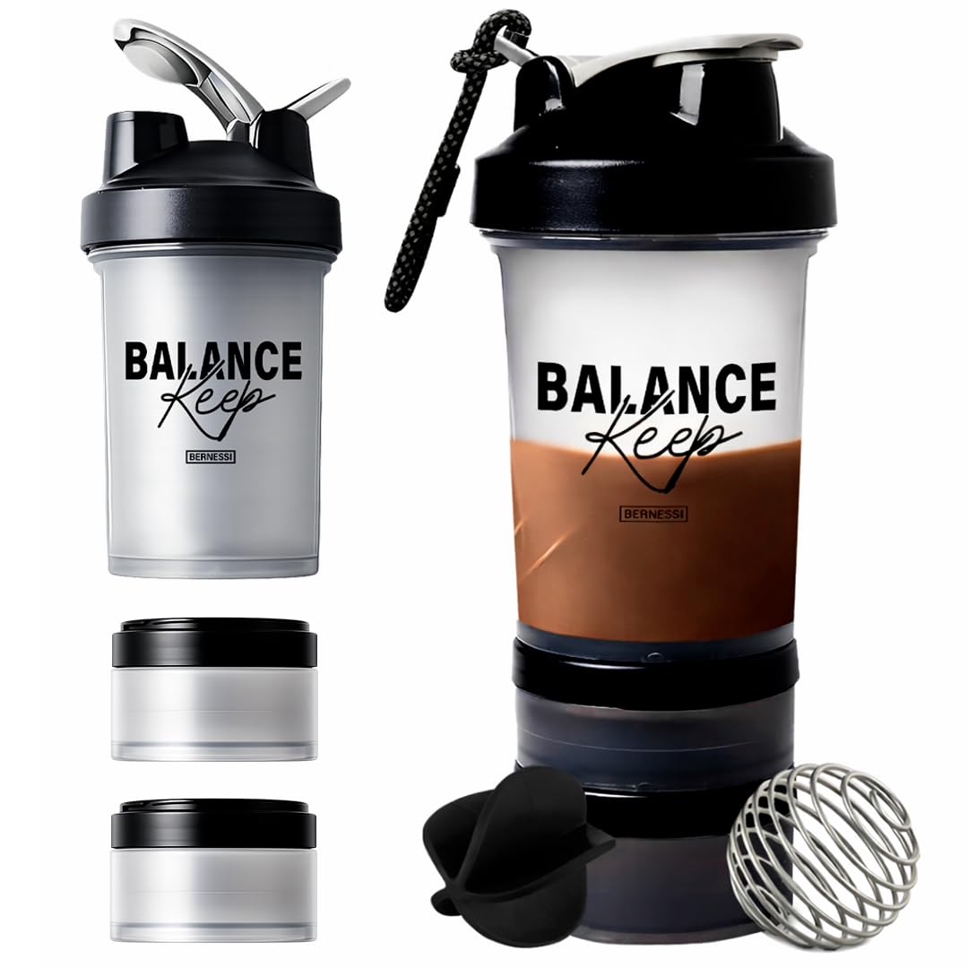 500ml/17oz Protein Shaker Bottle with Leak-Proof for Protein Mixes & Shakes with Stainless Steel Ball, Protein Bottle Blender Cocktail Shaker Cup for Gym Fitness Home Pre Workout (Balance)