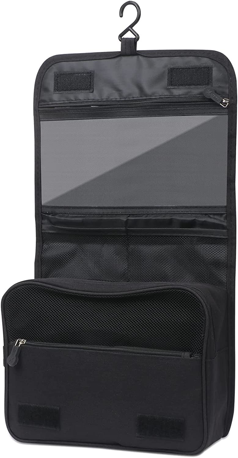 Toiletry Bag,Toiletry Bag Hanging Travel Organizer Bag with Hook,Portable Cosmetic Bag,Multifunction Makeup Pouch for Men and Women,Waterproof Bathroom Storage Bag, Black