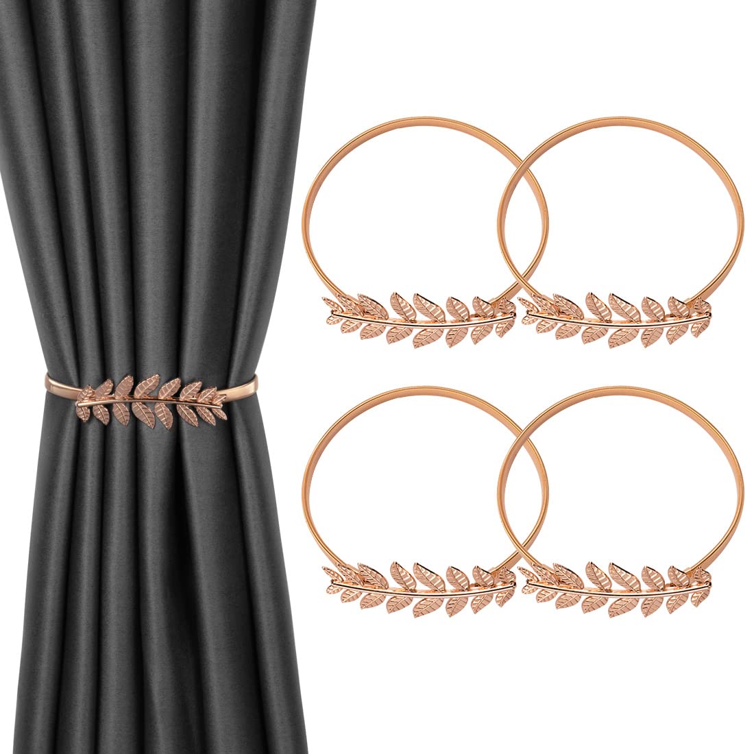 Curtain Tiebacks Alloy Elasticity Curtains Loops Curtain Clips Rope Back Curtain Holder Buckles Curtain Binder Curtain Holder for Home Decoration Cafe Office 4 Pieces