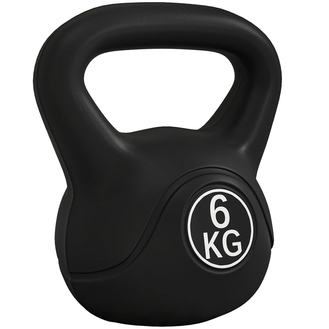 HOMCOM Kettlebell 6 kg for Sports and Fitness with Flat Base and Handle, Plastic and Sand Weight Kettlebell, 20 x 13 x 22 cm, Black