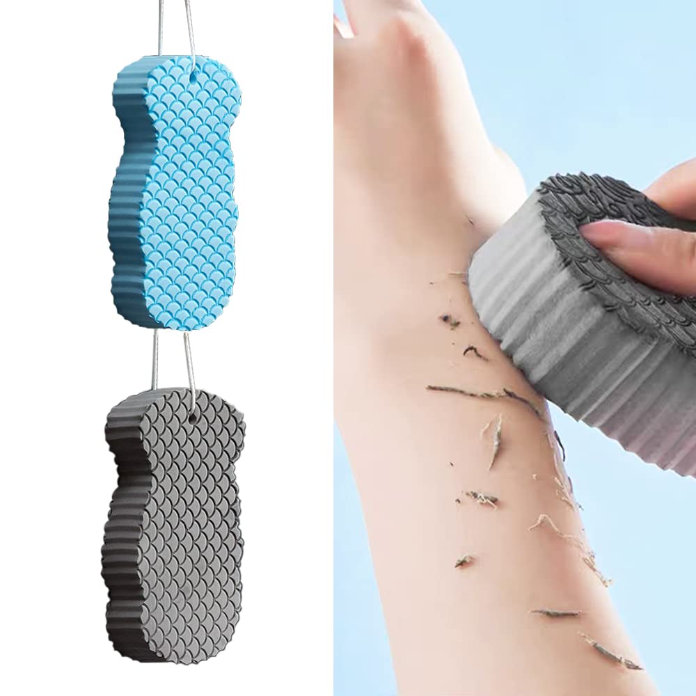 Teshee 2PCS Exfoliating Bath Sponge, 3D Bath Sponge Shower Brush, Soft Bath Sponges for Shower, Dead Skin Remover for Body, Shower Sponge for Adult Baby(Blue&Grey)